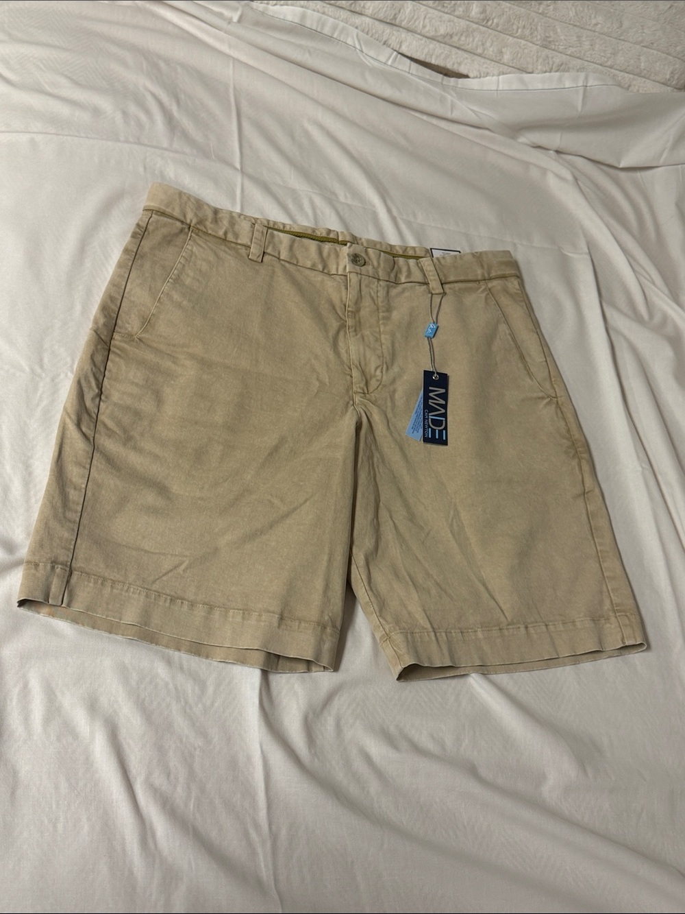 Made by Cam Newton Men's Tan Flat-Front Cotton Shorts 34 waist NWT